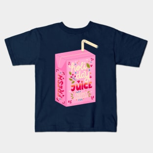 Juice box with hand lettering holiday juice. Cute festive winter holiday illustration. Bright colorful pink and blue greeting card. Kids T-Shirt